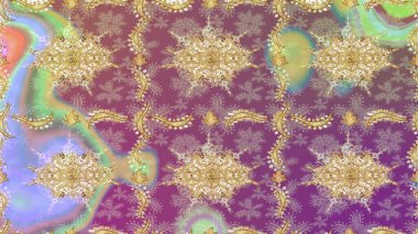 Geleneksel raster ve altın desen. Damask eskiz süsü. Nötr renkler üzerinde klasik oryantal desen.