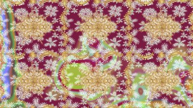 Ortaçağ çiçek desenini çiz. Doğum günü kartı, davetiye ya da afiş için iyidir. Raster illüstrasyonu. Bej renkli altın. Dekoratif simetri arabesk.