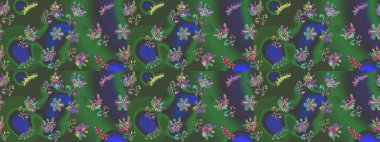 Yeşil, mor ve mavi renkli kristal kar taneleri. Raster illüstrasyonu.