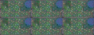 Raster illüstrasyonu. Sonsuz. Çizim, karalama, karalama. Giysi kumaşı için böcek dokusu parçası tekrarlanıyor. Mavinin üzerinde güzel, pürüzsüz bir kelebek örtüsü var. Bahar Kelebeği teması.