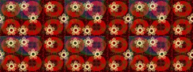 Kar tanelerinin soyut arkaplanlı Noel arkaplanı. Kahverengi, kırmızı ve yeşil kar taneleri. Noel için tatil tasarımı, yeni yıl moda baskıları. Güzel tasarım. Raster illüstrasyonu.