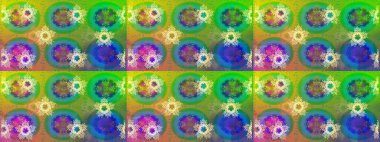 Renkli kar taneleri Raster çizimi. Güzel bir kış süsü. Yeşil, mavi ve sarı kar tanelerinden izole edilmiş..