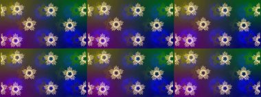 Mavi, yeşil ve menekşe renkli kar taneleri. Renkli arka planda izole tatlı kar taneleri. Raster illüstrasyonu.