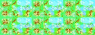 Yeşil, mavi ve nötr kar taneleri. Kar tanelerinin soyut arkaplanlı Noel şablonu. Noel ve yeni yıl moda baskıları için tatil tasarımı. Raster illüstrasyonu.