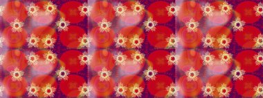 Kırmızı, turuncu ve pembe kar taneleri. Raster illüstrasyonu. Kar tanelerinin soyut arkaplanlı Noel şablonu. Noel ve Yeni Yıl moda baskıları için tatil tasarımı.