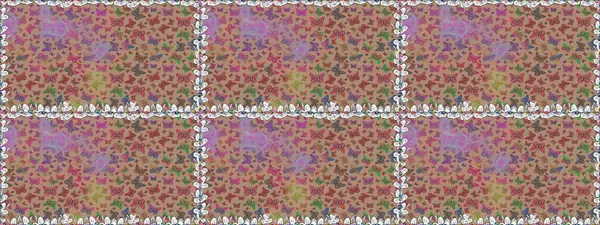 Güzel renkli kelebekler bej renklerde kaotik bir şekilde uçarlar. Parlak kelebeklerin kusursuz arka planı. Raster. Kumaş ve ambalaj için uygun. Uçan güvelerle kusursuz çok renkli arkaplan.