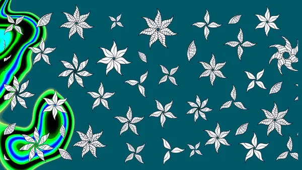 Mavi renklerde. Raster illüstrasyonu. Çiçekli güzel suluboya desen.