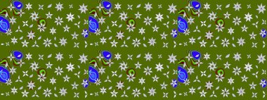 Hediye ambalaj kağıdı, tebrik kartları, posterler ve pankart tasarımı. Yeşil renkli çiçekler. Raster düz çiçek çizim deseni.