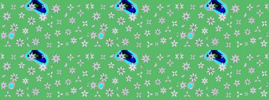 Düz Çiçek Elementleri Tasarımı. Çiçek deseni. Renkli Bahar Teması eskiz kalıbı. Raster çizimi. Güzel kumaş deseni..