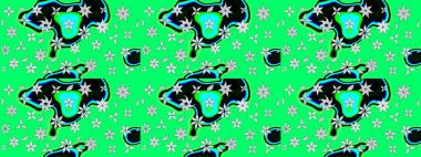 Düz Çiçek Elementleri Tasarımı. Yeşil renkli çiçekler. Renkli Bahar Teması eskiz kalıbı. Çiçekle çizim deseni.