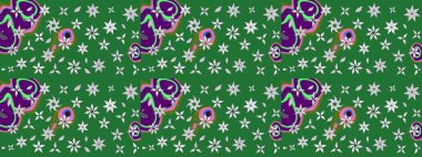 Yeşil renkli çiçekler. El çizimi çiçekli soyut çizim kalıbı. Raster illüstrasyonu.