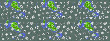 Renkli Bahar Teması eskiz kalıbı. Taslak desenli, modaya uygun kumaş deseni. Şirin çiçek elementleri. Düz Çiçek Elementleri Tasarımı. Raster illüstrasyonu.