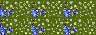 Raster deseni. Karalama çiçekleri çizim kalıbı. Yeşil el çizimi desen. Sanat, çiçek tarzına ilham verir ve arka plan bırakır.