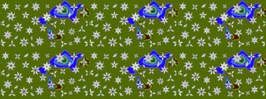 Raster illüstrasyonu. Robot resim. Şirin çiçek elementleri. Yeşil renkte çiçekler.