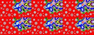 Raster illüstrasyonu. Raster illüstrasyonundaki çiçek desenli çizim. Kırmızı renklerde. Güzel kumaş deseni.