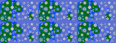 Mavi renkli çiçekler. Renkli Yaz Temalı eskiz kalıbı. Sevimli çiçek raster deseni. Düz Çiçek Elementleri Tasarımı.