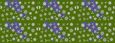 Yapraklı çiçekler ve yeşil renkli papatya çiçekleri. Eskiz arkaplan modeli. Raster - stok.