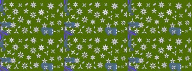 Raster illüstrasyonu. Küçük çiçekli yay deseni çiz. Suluboya tarzında yeşil renkler üzerine.