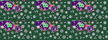 Renkli Bahar Teması eskiz kalıbı. Güzel çiçek deseni. Yeşil renkli çiçekler. Düz Çiçek Elementleri Tasarımı.