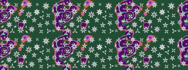 Renkli Bahar Teması eskiz kalıbı. Yeşil renkli çiçekler. Düz Çiçek Elementleri Tasarım Raster illüstrasyonu. Çiçek eskiz kalıbı geçmişi.