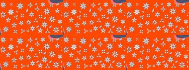 Renkli Bahar Teması eskiz kalıbı. Güzel çiçek deseni. Turuncu renkli çiçekler. Düz Çiçek Elementleri Tasarımı.