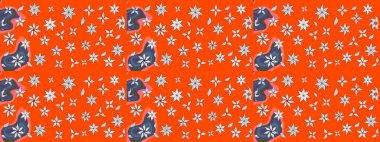 Renkli Yaz Temalı eskiz kalıbı. Raster illüstrasyonundaki çiçek desenli çizim. Düz Çiçek Elementleri Tasarımı. Turuncu renkte çiçekler.