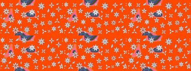 Raster illüstrasyonu. Çiçek deseni. Turuncu renkli çiçekler. Şatafatlı bahar bahçesi dokusu. Turuncu renkte çiçek çizimi.