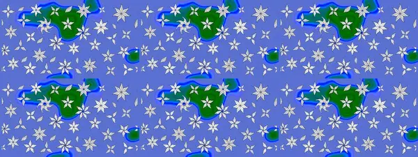 Çok mavi, zarif küçük çiçekler ve mavi renkli komik böcekler, raster desen, illüstrasyon.