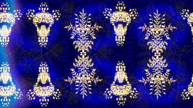 Sanat terapisi tarzı zen çizim için Contour mavisi ve menekşe şeklindeki kar taneleri. El çizimi, dövme stili, kumaş tasarımı ve Raster illüstrasyonunda kartlar..