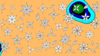 Parlak çiçekli bej renkler üzerine soyut çizim deseni. Çiçeksel elementlerle süslenmiş zarif raster dokusu. Küçük çiçekte şirin bir çiçek deseni var..