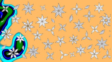 Bahar çiçekleri dallı desen, bej renkler ve çiçek silueti. Raster deseni.