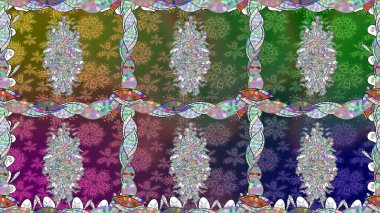 Renkli grunge soyut arkaplanı koloyeşil çiçeklerle süslüyor. İşlemeli çiçekli, dikişsiz desen. İzler, kumaş, duvar kağıtları, tekstil için raster dokusu.