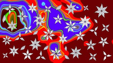 Çizgi çizimi kalıbı. Şirin çiçekler. Raster Moda kumaş deseni.