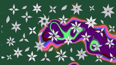 El çizimi, soyut ve süslü elementler. Suluboya resim taklit Raster çizimi. Yaz çiçekleri teması. Klasik çiçekler. Yeşil renkler.