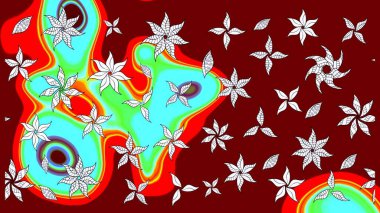 Renkli Yaz Temalı eskiz kalıbı. Raster Illustrasyon 'daki Çiçek Deseni' nin son moda çizimi. Düz Çiçek Elementleri Tasarımı. Kırmızı renkte çiçekler.