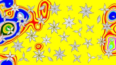 Sarı renkli çiçekler. Düz Çiçek Elementleri Tasarımı. Renkli Bahar Teması eskiz kalıbı. Çiçekli çiçek deseni, suluboya. Raster illüstrasyonu.