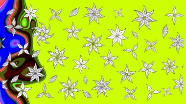 Yeşil renkli çiçekler. Raster illüstrasyonu. El çizimi çiçekli soyut çizim deseni.