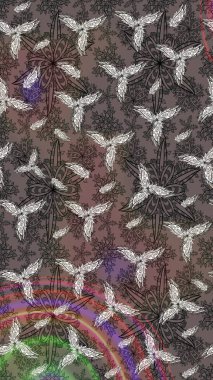 Çiçek izi. Çiçekler suluboya tarzında kahverengi renkte. Suluboya çizim deseni.