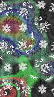 Raster illüstrasyonundaki çiçek desenli çizim. Yeşil renklerde. Güzel kumaş deseni. Raster illüstrasyonu.