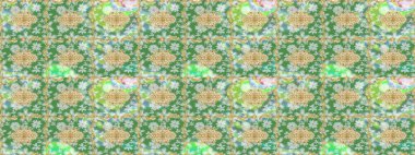 Yeşil renklerdeki altın element. Lüks, kraliyet ve Viktorya dönemi konsepti. Yeşil yerine altın rengi barok çiçekli eskiz deseni. Süslü raster dekorasyonu.