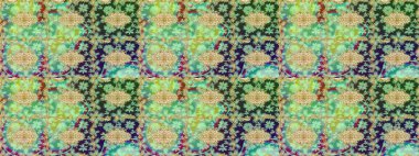 Tekrarlayan elementlerle soyut arkaplan oluşturun. Klasik altın desenli eskiz. Raster illüstrasyonu. Yeşil renkler ve altın elementler üzerine altın çizim deseni.