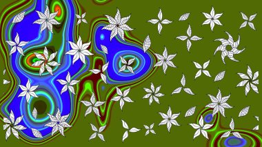 Raster illüstrasyonu. Chichi 'nin kumaş kalıbını çiz. Düz Çiçek Elementleri Tasarımı. Çiçek deseni. Renkli Bahar Teması çizim şablonu.
