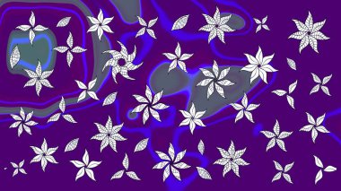 Küçük çiçekte hoş bir çiçek deseni var. Çiçeksel elementlerle süslenmiş zarif raster dokusu. Parlak çiçekli menekşe renkleri üzerine soyut çizim deseni.