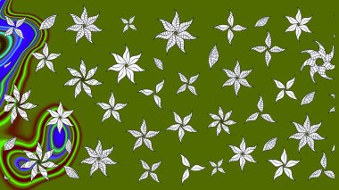 Raster illüstrasyonu. Çiçek desenli eskiz, darbeler, sıçramalar, yaz çiçekleri. Yeşil renkte çiçekler.