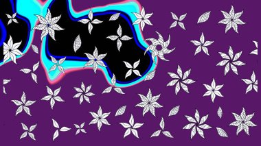 Raster illüstrasyonu. El çizimi çiçekli soyut çizim kalıbı. Mor renkte çiçekler.