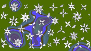 Üzerinde yeşil renkte karalamalar olan çiçek desenleri çiz. Raster illüstrasyonu.