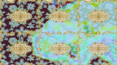 Raster illüstrasyonu. Soyut bir arkaplan çiz. Oriental raster klasik nötr ve altın desenli.