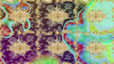 Tarafsız renkler üzerine geleneksel Arapça dekor. Doğu tarzında klasik tasarım öğesi. Süslü dantel iz sürücü. Duvar kâğıdı için altın süslü bir illüstrasyon. Çiçek süslemeli Raster eskiz deseni.