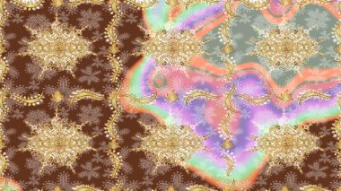 Kahverengi renklerde ve altın elementlerle geleneksel altın sarısı desen. Barok tarzında eskiz doğulu süsü..