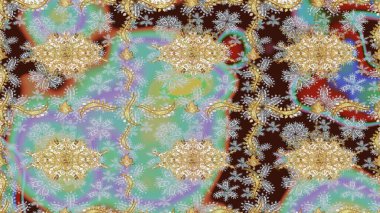 Kına dövmeli süs çiçekleri, altın çıkartmalar, mehndi ve yoga tasarımı, kartlar ve parmak izleri. Raster Golden Mehndi eskiz kalıbı. Tarafsız renklerde desen.